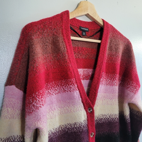 TORRID Womens Red Ombre Stripe Button Front Knit Cardigan - Size 00 - Picture 4 of 9